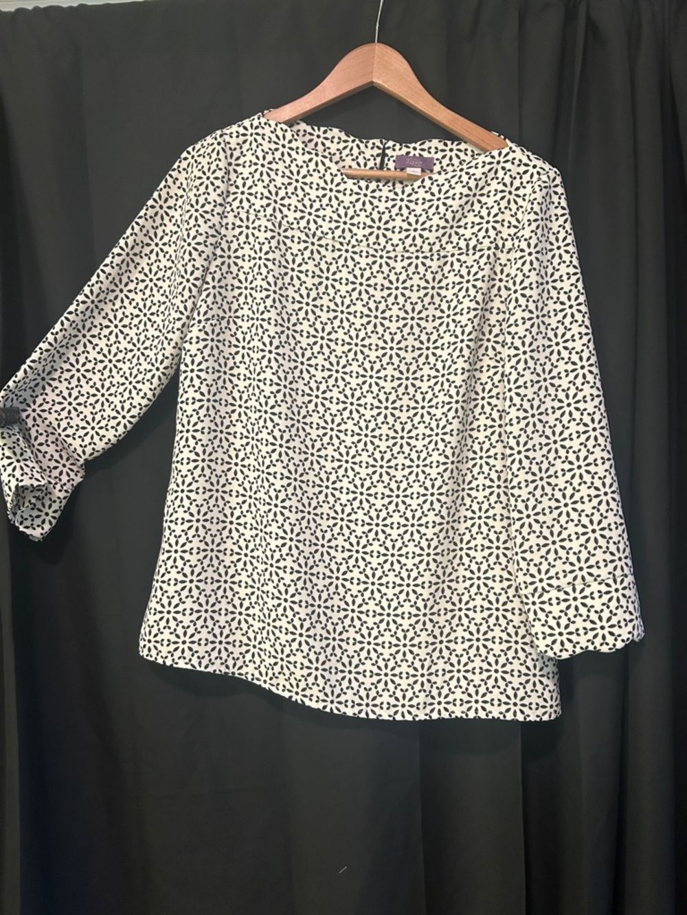 Black & White Patterned Boatneck Blouse